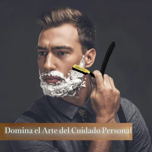 Miniatura 4 de Facón Navajas rectas para hombres - Kit de navaja de barbero profesional de borde recto con 100 cuchillas, afeitadora clásica de acero inoxidable El