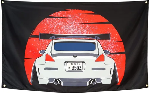 Bandera de coche de 3 x 5 pies para fanáticos vintage de JDM GTR, tapiz de pared de poliéster 200D resistente para garaje enorme, decoración de