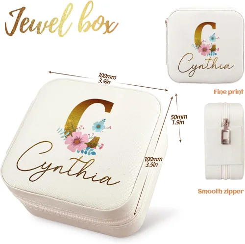 Miniatura 6 de Joyero personalizado para mujer, joyero de viaje personalizado con nombre, organizador de joyas de viaje para anillos, aretes, collares, regalos
