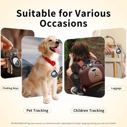Miniatura 4 de RFUNGUANGO Paquete de 4 soportes para AirTag de Apple con llavero, funda protectora dura para niños, mascotas, equipaje, mochila y llave, paquete