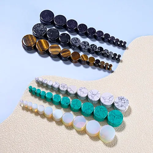 Miniatura 4 de Qmcandy - Juego de 6 pares / 16 pares de dilatadores para las orejas, de piedra mixta, expansores, conjunto de perforación corporal calibre 8G a 3/4