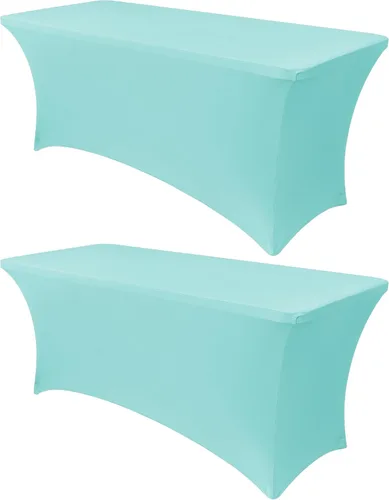 Miniatura 43 de Obstal Funda de mesa de elastano elástica de 4 pies para mesas plegables estándar, paquete de 2 manteles rectangulares universales ajustables