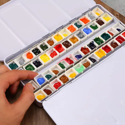 Miniatura 5 de MYARTOOL Paleta de Acuarela Vacía, Estuche de Pintura de Paleta de Lata de Acuarela Vacía con 48 Medias Bandejas de Acuarela para Paleta de Acuarela