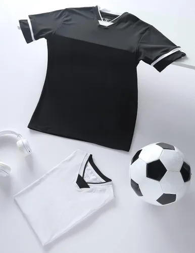 Miniatura 3 de Paquete de 2 camisetas de fútbol para niños jóvenes, camisetas de entrenamiento blancas y negras para niños, camisetas de manga corta de rendimiento