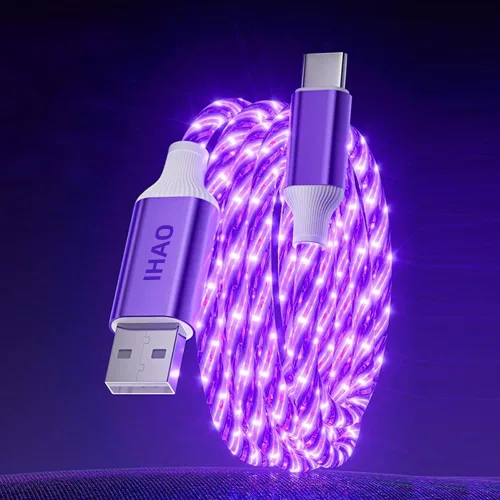 Miniatura 10 de IHAO Cable de carga multipuerto, 3 combinaciones en un cable USB A a USB C/Micro USB PD, cable de carga rápida iluminado LED que fluye compatible