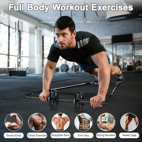 Miniatura 2 de BBTOPS Kit de barra de pilates con bandas de resistencia, barra de ejercicio de equipo de pilates con rodillo de abdominales para entrenamiento