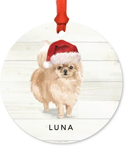Miniatura 19 de Andaz Press Adorno de Navidad de metal personalizado para perro, perro y mascota, cocker spaniel con sombrero de Papá Noel, 1 paquete, incluye cinta