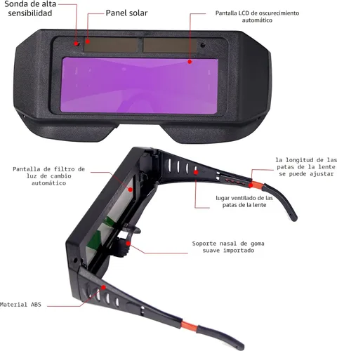 Miniatura 4 de T TOVIA Gafas de Soldadura LCD de Seguridad Protectoras con Energía Solar de Oscurecimiento Automático con Sombra Ajustable, Gafas de Soldadura de 2