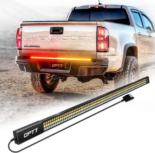 OPT7 Redline - Barra de luz LED de triple fila de 48 pulgadas para portón trasero con señal de giro ámbar secuencial – Tira de luz de marco de