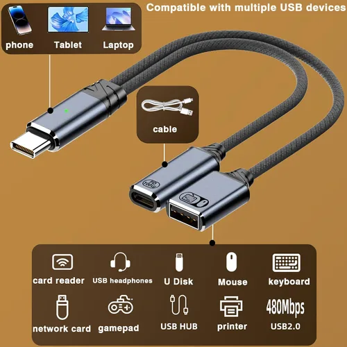 Miniatura 6 de Adaptador USB C a auriculares y cargador de 0.138 in, adaptador de audio USB C a auxiliar 2 en 1 con carga rápida PD 3.0 de 60 W, chip DAC