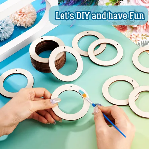 Miniatura 5 de Craftdady 40 colgantes redondos planos de madera sin terminar de 3.150 in de círculo grande para anillos de enlace para bricolaje, joyería