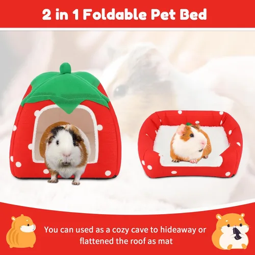 Miniatura 4 de BWOGUE Casa Cama para Conejillo de Indias Acogedora Cueva de Hámster Escondite Grande para Conejos Enanos Erizo Dragón Barbudo Nido de Invierno rojo