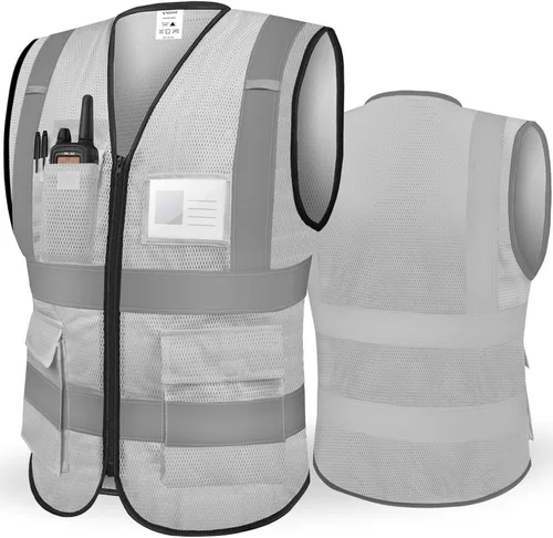 Miniatura 21 de TICONN Chaleco de seguridad reflectante de alta visibilidad Clase II de malla para mujeres y hombres Cumple con los estándares ANSI Blanco