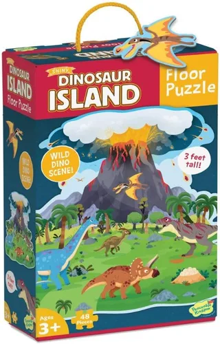 Rompecabezas de piso de la Isla de Dinosaurios de Peaceable Kingdom - Piezas de rompecabezas gruesas y resistentes - Incluye caja de almacenamiento