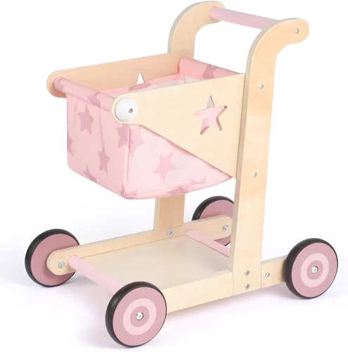 Miniatura 7 de Asweets Andador de Bebé de Madera 2 en 1 para Empujar y Jalar Cochecito de Muñecas, Carrito de Compras Andador de Aprendizaje para Niños y Niñas