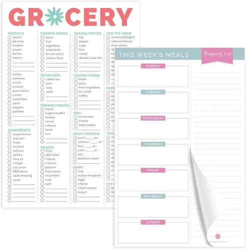 bloom daily planners Paquete de lista magnética de comestibles y almohadilla de planificación de comidas (6 x 9 pulgadas), organizadores colgantes