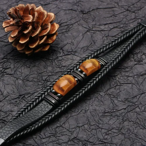 Miniatura 5 de Pulseras de cuero de ojo de tigre para hijo, marido, nieto, novio a mi hombre, joyería para hermano papá, 7.58.59 pulgadas