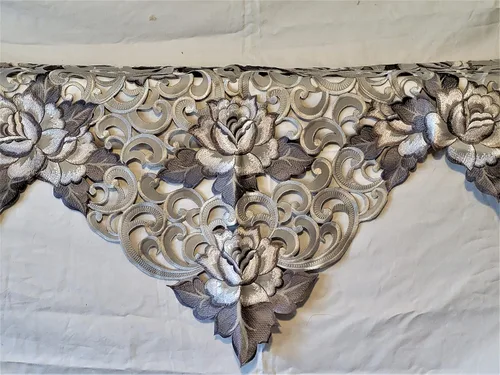 Miniatura 4 de Camino de chimenea con rosas de corte gris plateado en material hecho a mano, tamaño 84 x 27 pulgadas