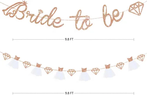 Miniatura 2 de pinkblume Cartel de oro rosa con la frase "Bride To Be", papel con purpurina de doble cara para vestido de boda, guirnalda de diamantes para novia
