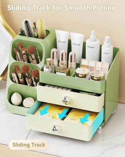 Miniatura 5 de Anylady Organizador de maquillaje de gran capacidad con soporte para brochas de maquillaje para tocador, material grueso, organizador de encimera