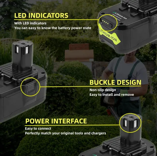 Miniatura 6 de ARyee Paquete de 2 baterías de 18 V, 6.0 Ah, repuesto para herramientas inalámbricas Ryobi P107 P108 P109, batería de iones de litio