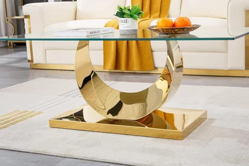 Miniatura 69 de Mesa de centro de cristal de lujo, mesa de centro de sofá de 47 pulgadas con marco de acero inoxidable dorado y parte superior de vidrio negro, mesa