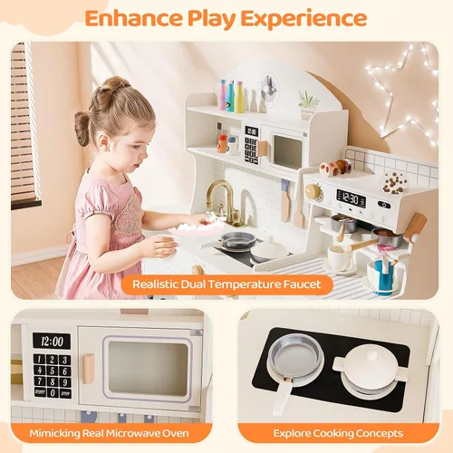 Miniatura 4 de JOYMOR Juego de cocina de madera con máquina de café, muchos accesorios de cocina de simulación, diseño de cocina para niños, mejor regalo
