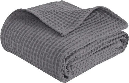 Miniatura 14 de PHF - Manta de punto gofre 100% de algodón tamaño king para cama, cobija ligera transpirable a prueba de engancho, ideal para acolchado en climas