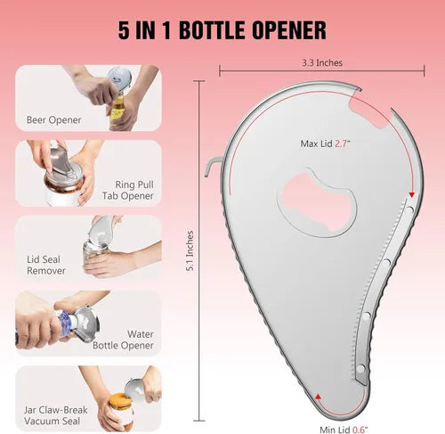 Miniatura 2 de Uinxan - Abrebotellas 5 en 1 para personas mayores con artritis y manos débiles Opens Vacuum Seals, Water, Small Jar Lids(0.6"-2.7"), Beer Caps