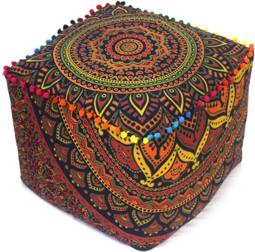 Miniatura 19 de CRAFT KALA Funda de puf tradicional de retazos cuadrados indios, funda para puf de sala de estar india, diseño otomano, decoración otomana, Elefante
