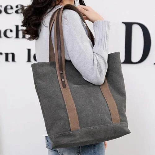 Miniatura 2 de Sunshinejing Bolsos de hombro de lona para mujer, estilo retro, casual, bolsa de trabajo, bolsos de mano