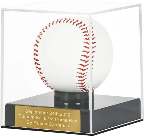 Miniatura 7 de Vitrina de béisbol con grabado, caja de almacenamiento de acrílico con protección UV, soporte negro, regalo perfecto para el día de San Valentín
