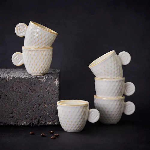 Miniatura 2 de Juego de 6 tazas de café espresso vintage, tazas Demitasse de 3 onzas, tazas de café espresso pequeñas de cerámica en relieve únicas en relieve Crema