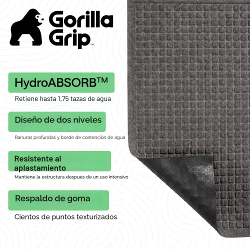 Miniatura 3 de GORILLA GRIP® HydroABSORB - Tapete ultra absorbente para puerta delantera y entrada exterior, atrapa la suciedad y la humedad, tapete de bienvenida