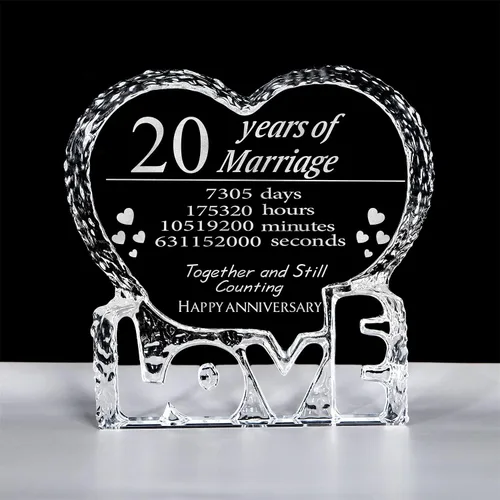 Miniatura 7 de KWOOD Cristal grabado personalizado en forma de corazón, regalo de boda de 15 aniversario para parejas, esposa, novia, marido, novio (15 aniversario)