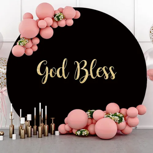 Miniatura 2 de Leyiyi Telón de fondo redondo negro de 3 x 3 pies con texto en inglés «God Bless Black», para la primera comunión, bautismo, bautizo, círculo negro