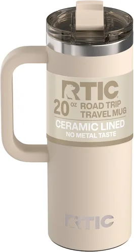 Miniatura 11 de RTIC - Taza de viaje para viajes de 16oz con tapa y asa, forrada en cerámica, aislada, de acero inoxidable, metálica, de doble pared con aislamiento