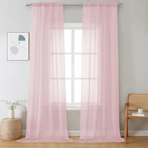 Miniatura 22 de OVZME - Cortinas traslúcidas blancas de 45 pulgadas de largo, 2 paneles, cortinas de gasa con bolsillo para barra para ventanas pequeñas, cada una