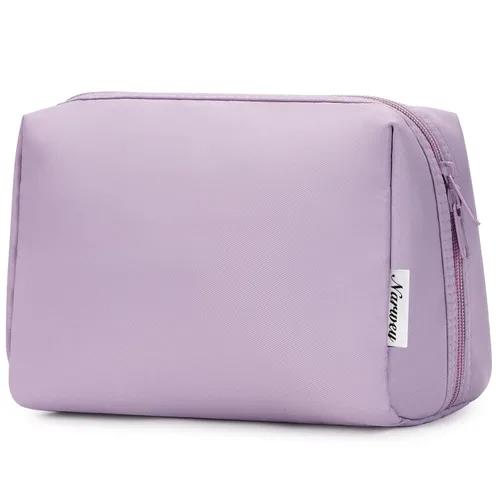 Narwey Bonita bolsa de maquillaje de viaje, bolsa organizadora de cosméticos, bolsa de aseo con compartimentos para mujeres y niñas (grande, morado)