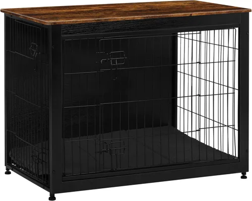 Miniatura 29 de DWANTON Mueble de jaula para perros con cojín, mesa de madera para perros con puertas dobles, casa de perro de interior, tamaño pequeño, mediano