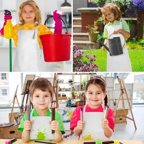 Miniatura 7 de PLULON 10 delantales para niños con 2 bolsillos, delantales de pintura a granel, delantales de pintura ajustables, delantales de chef para niñas, 10
