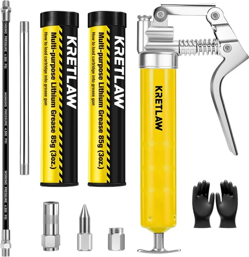 Miniatura 15 de KRETLAW Mini pistola de grasa (3000PSI) con doble cartucho de grasa de 3 oz y manguera flexible de 12 pulgadas, acoplador reforzado