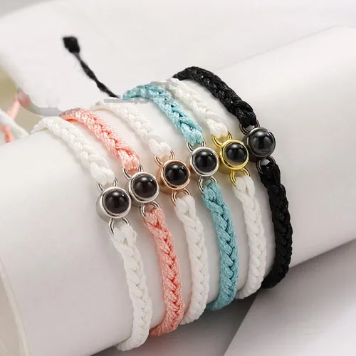 Miniatura 5 de guk Pulsera de proyección de fotos personalizada, ajustable, pulsera de fotos circular personalizada con texto en inglés "I Love You", pulsera