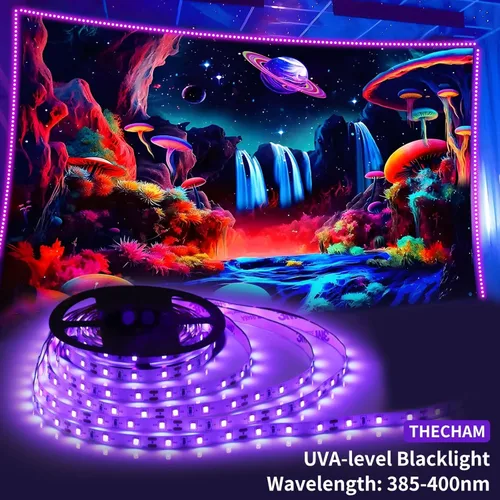 Miniatura 2 de THECHAM Tira de luz negra de 40 pies con control remoto, 720 cuentas de lámpara LED, luces flexibles de 12 V para fiesta brillante, regulable