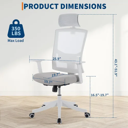 Miniatura 3 de Silla de oficina para personas pesadas, silla de escritorio ergonómica de 350 libras con reposacabezas ajustable, soporte lumbar, brazos abatibles