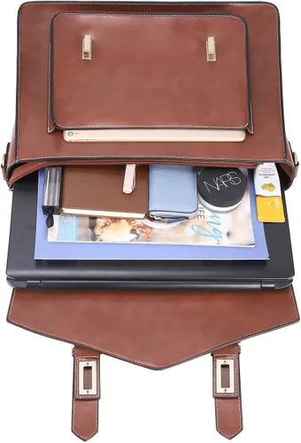 Miniatura 5 de ECOSUSI Mochila para mujer, maletín para computadora portátil, de cuero vegano, bolsas de trabajo para portátiles de 15.6 pulgadas, color café, 15,6