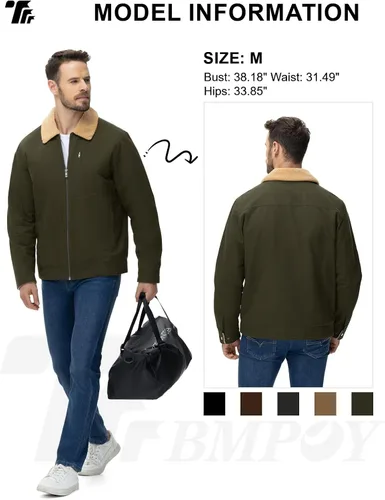 Miniatura 6 de TBMPOY Chaqueta de invierno para hombre, forro polar de sherpa grueso, de algodón, con cremallera completa, bolsillos con cremallera