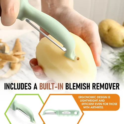 Miniatura 5 de Spring Chef Pelador de Verduras Giratorio Premium, Mango Cómodo y Cuchillas de Acero Inoxidable Ultra Afiladas - Pelador de Cocina Perfecto Para