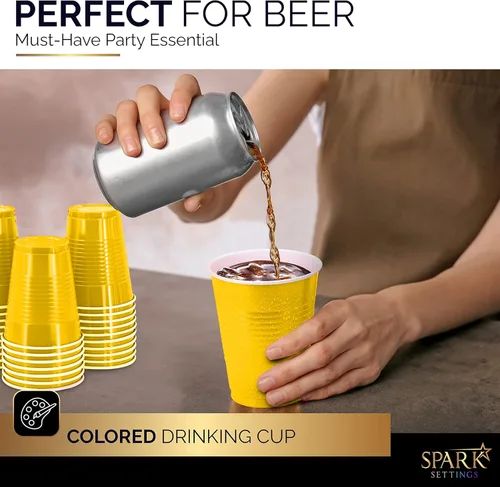 Miniatura 5 de Amcrate Vasos desechables, vasos de plástico amarillos de 18 onzas para fiesta, fuertes y resistentes para boda, Navidad, Halloween, paquete de 50