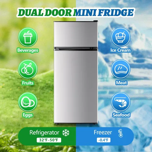 Miniatura 3 de DEMULELR - Refrigerador pequeño de 3.9 pies cúbicos con congelador, refrigerador de dos puertas con cajón para verduras y espacio extra